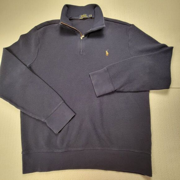 Polo Ralph Lauren 1/4 Zip Pullover Knit Flesh Pony Blue Size XL - Picture 2 of 7